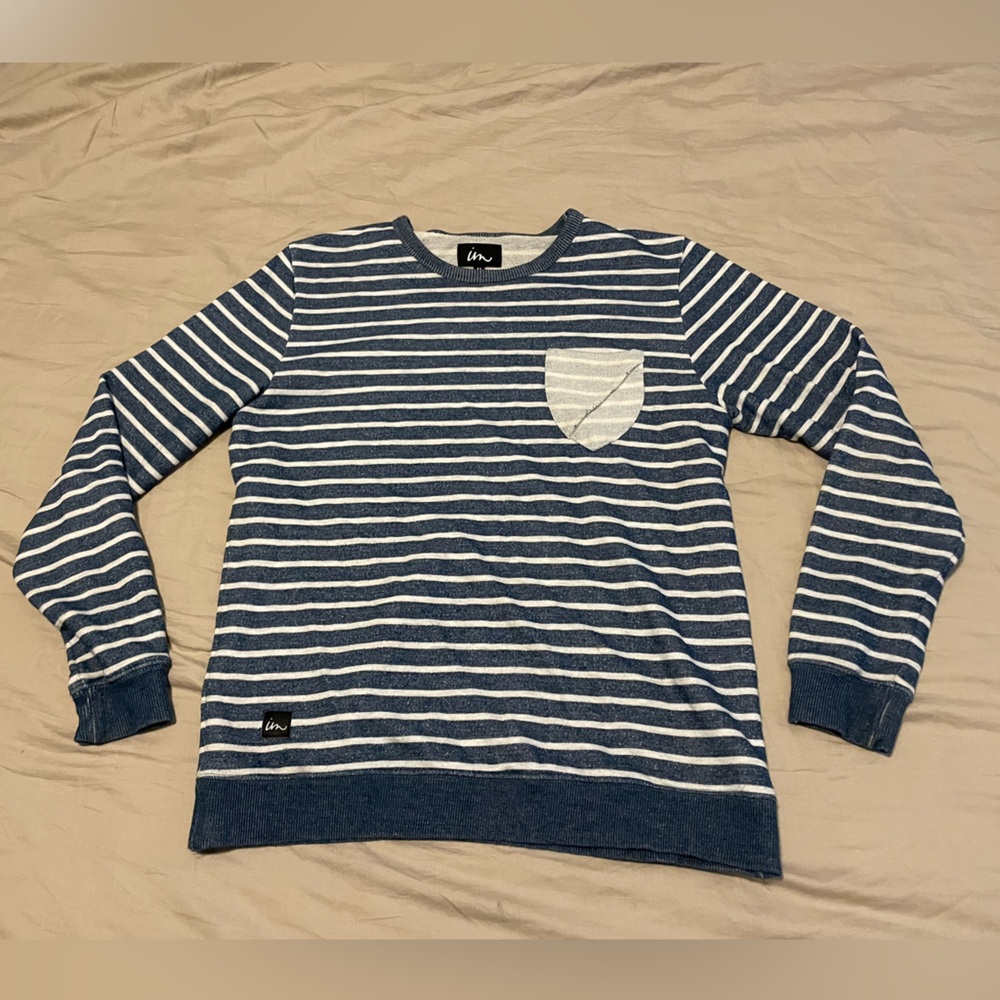 Imperial Motion IM Striped White and Blue Pullover Crewneck Sweater Women’s Med